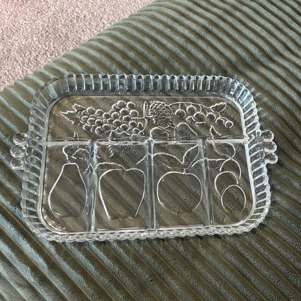 Vtg Indiana glass Clear Glass Divided Serving Tray